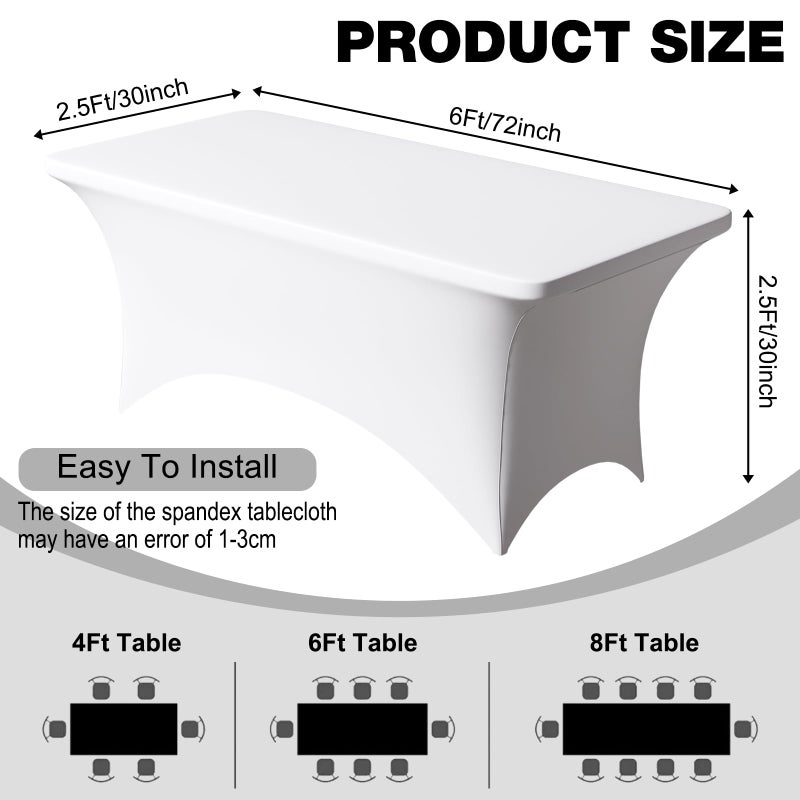 Trlyc 2 Pack 6FT Spandex Table Cloth - 72 x 30 Inch Rectangular Stretch Tablecloth, Wrinkle Resistant Scretch Table Cover for Wedding, Party, Banquet, Picnic, Outdoor Decoration (2Pcs,White) - Image 4