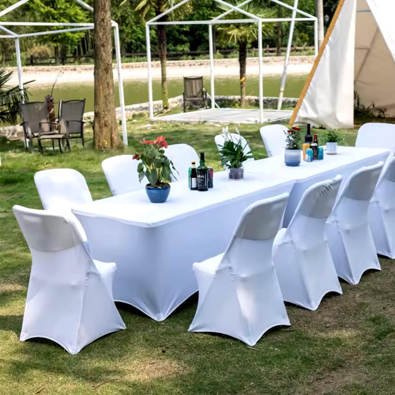 Trlyc 2 Pack 6FT Spandex Table Cloth - 72 x 30 Inch Rectangular Stretch Tablecloth, Wrinkle Resistant Scretch Table Cover for Wedding, Party, Banquet, Picnic, Outdoor Decoration (2Pcs,White) - Image 2