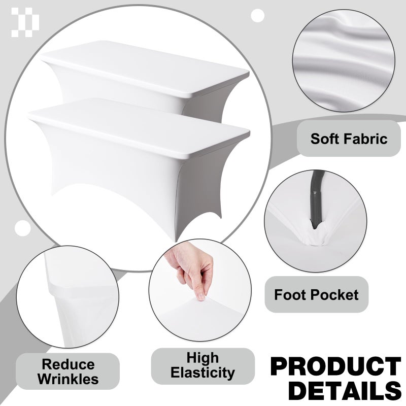 Trlyc 2 Pack 6FT Spandex Table Cloth - 72 x 30 Inch Rectangular Stretch Tablecloth, Wrinkle Resistant Scretch Table Cover for Wedding, Party, Banquet, Picnic, Outdoor Decoration (2Pcs,White) - Image 3