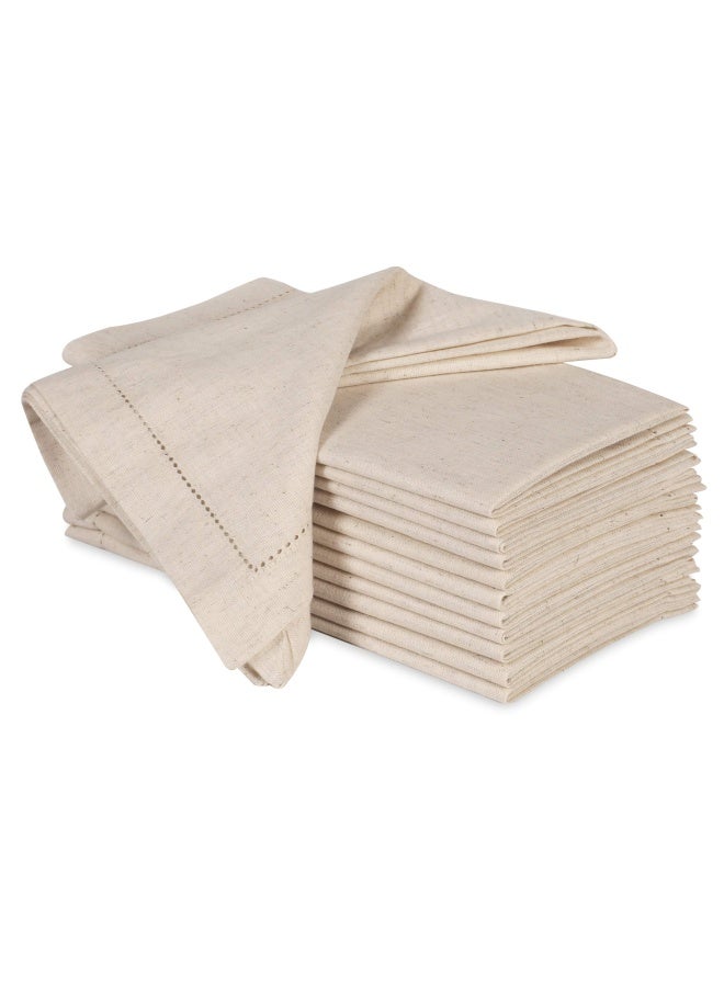 Cloth Dinner Napkins In Cotton Flax Fabric With Hemstitched And Tailored Mitered Corner Finish Size 20X20 Inch Set Of 12 - Image 1