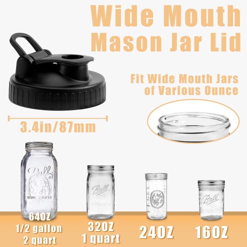 FyndraX Pour Spout Lids for Ball Wide Mouth Mason Jars, Airtight Canning Jar Flip Cap Top Lid for Drinking, Salad, Dressing Pouring, Leak-Proof, Pack of 4 - Image 2