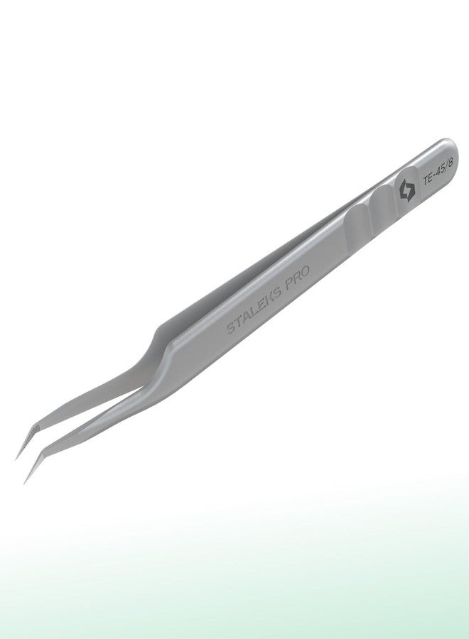 STALEKS PRO Expert 45 Type 8 Professional Eyelash Tweezers (Mini L-Shaped – Stainless Steel with Nano-Notches for Volume & Mega-Volume Lash Extensions - Image 1