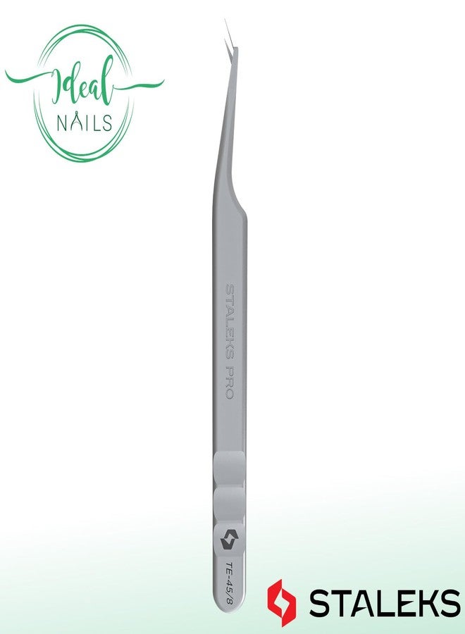STALEKS PRO Expert 45 Type 8 Professional Eyelash Tweezers (Mini L-Shaped – Stainless Steel with Nano-Notches for Volume & Mega-Volume Lash Extensions - Image 4