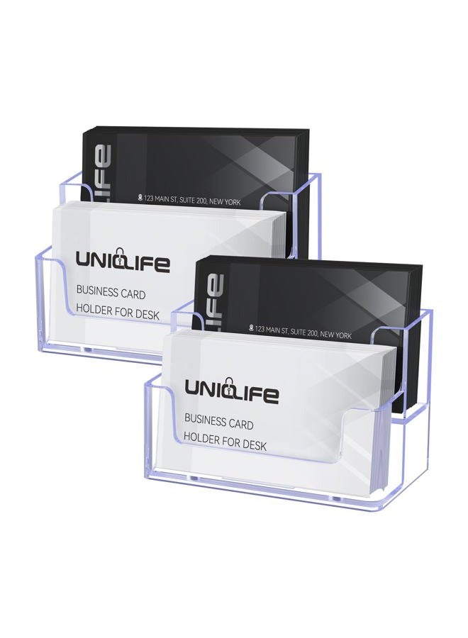 Uniclife 2 Pack Acrylic Business Card Holder for Desk 2 Slots Clear Business Card Display Stand for Men & Women Desktop Business Card Organizer Card Stand for Office Home Exhibition, 120 Card Capacity - Image 1