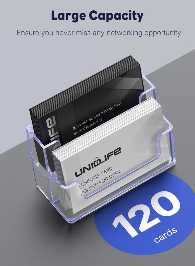 Uniclife 2 Pack Acrylic Business Card Holder for Desk 2 Slots Clear Business Card Display Stand for Men & Women Desktop Business Card Organizer Card Stand for Office Home Exhibition, 120 Card Capacity - Image 4
