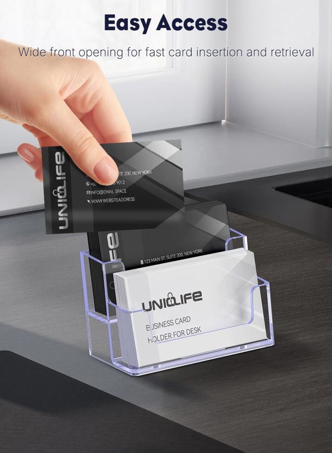 Uniclife 2 Pack Acrylic Business Card Holder for Desk 2 Slots Clear Business Card Display Stand for Men & Women Desktop Business Card Organizer Card Stand for Office Home Exhibition, 120 Card Capacity - Image 3