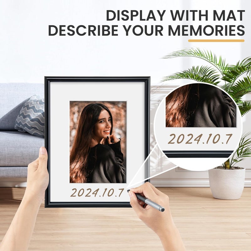 FLYJOE A4 Picture Frame, Display Pictures 6x8 with Mat or 8.3 x 11.7 Without Mat, Wall and Tabletop Display Photo Frame, Black, 3 Pack - Image 5