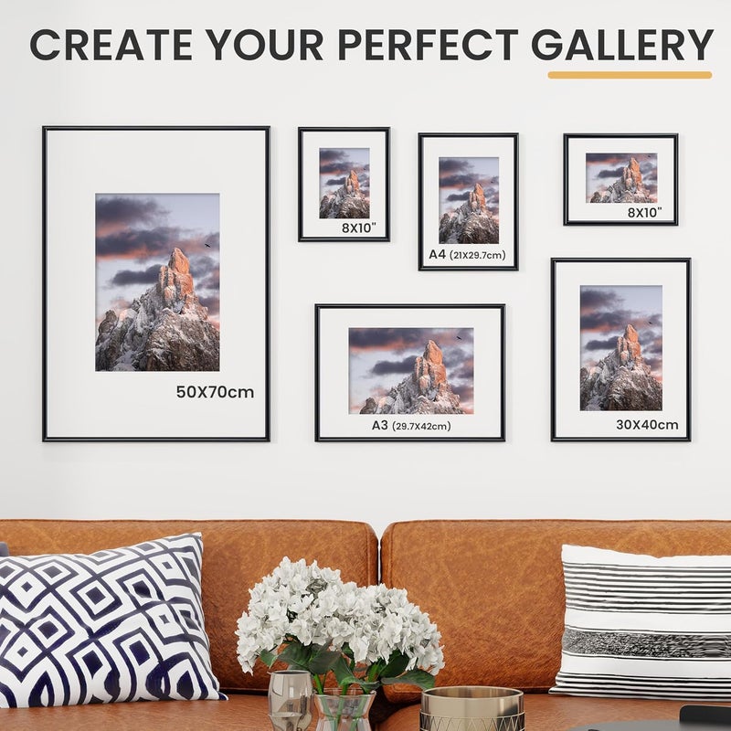 FLYJOE A4 Picture Frame, Display Pictures 6x8 with Mat or 8.3 x 11.7 Without Mat, Wall and Tabletop Display Photo Frame, Black, 3 Pack - Image 2