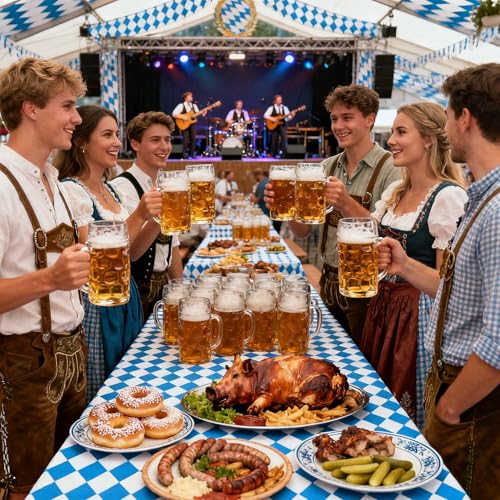 Iceyyyy 3 Pieces Oktoberfest Tablecloths-Blue and White Checkered Table Cloths Rectangular Oktoberfest Bavarian Flag Tablecover for German Oktoberfest Themed Party Decorations,54" x 108" - Image 5