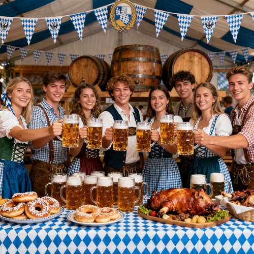 Iceyyyy 3 Pieces Oktoberfest Tablecloths-Blue and White Checkered Table Cloths Rectangular Oktoberfest Bavarian Flag Tablecover for German Oktoberfest Themed Party Decorations,54" x 108" - Image 3