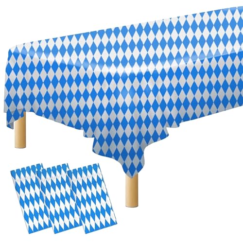 Iceyyyy 3 Pieces Oktoberfest Tablecloths-Blue and White Checkered Table Cloths Rectangular Oktoberfest Bavarian Flag Tablecover for German Oktoberfest Themed Party Decorations,54" x 108" - Image 1