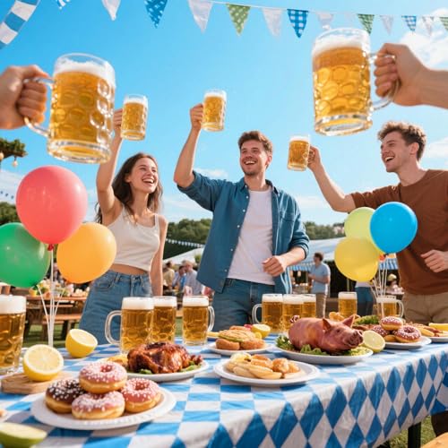 Iceyyyy 3 Pieces Oktoberfest Tablecloths-Blue and White Checkered Table Cloths Rectangular Oktoberfest Bavarian Flag Tablecover for German Oktoberfest Themed Party Decorations,54" x 108" - Image 4