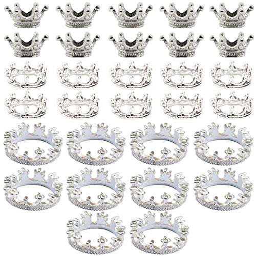 Fortunemee 30Pcs Metal Crystal Sphere Display Stand, Mini Crystal Ball Stand for Sphere, Crown Shaped Display Holder for Natural Stone Crystal Ball Collection Home Decor, 0.67, 0.71, 0.86 in, Silver - Image 1