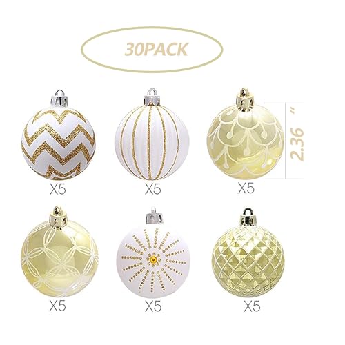 Geek-M 30PCS Christmas Balls Ornaments,60MM Gold&White Painted Shatterproof Festive Wedding Hanging Ornaments Christmas Tree Decoration - Image 2