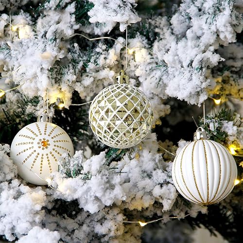 Geek-M 30PCS Christmas Balls Ornaments,60MM Gold&White Painted Shatterproof Festive Wedding Hanging Ornaments Christmas Tree Decoration - Image 3