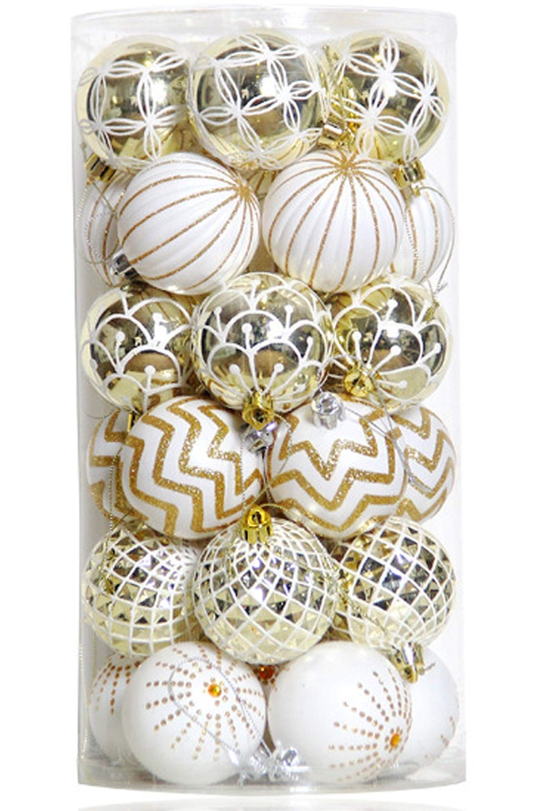 Geek-M 30PCS Christmas Balls Ornaments,60MM Gold&White Painted Shatterproof Festive Wedding Hanging Ornaments Christmas Tree Decoration - Image 1