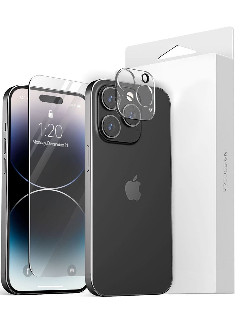 VRS Design First Glass iPhone 14 Pro Screen Protector and Camera Lens Protector Tempered Glass with Sensor Protection - Case Friendly 