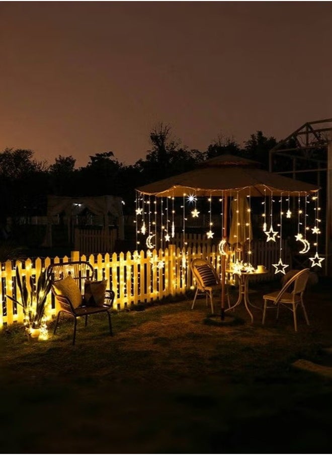 صورة العالمة - 3.5M أضواء رمضان الديكورية بشكل نجوم وقمر LED ليلية مزينة بنجوم مضيئة لتزيين المنزل في رمضان والحفلات، مدعومة بصندوق بطارية (لون أبيض دافئ) مع 8 وضعيات للإعدادات. - Image 1
