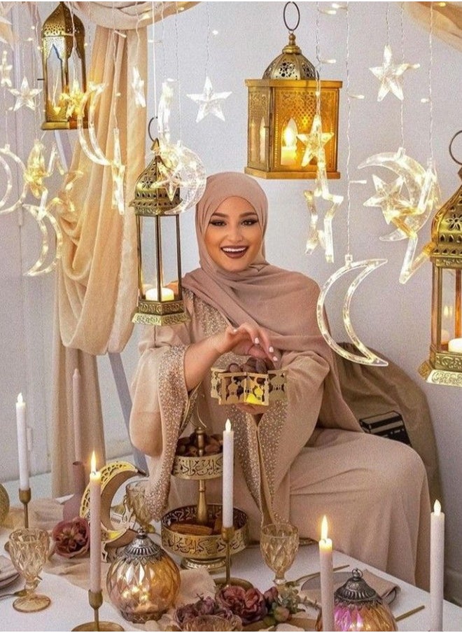 صورة العالمة - 3.5M أضواء رمضان الديكورية بشكل نجوم وقمر LED ليلية مزينة بنجوم مضيئة لتزيين المنزل في رمضان والحفلات، مدعومة بصندوق بطارية (لون أبيض دافئ) مع 8 وضعيات للإعدادات. - Image 1