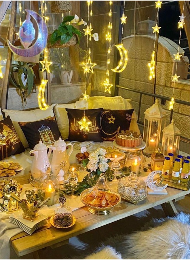 صورة العالمة - 3.5M أضواء رمضان الديكورية بشكل نجوم وقمر LED ليلية مزينة بنجوم مضيئة لتزيين المنزل في رمضان والحفلات، مدعومة بصندوق بطارية (لون أبيض دافئ) مع 8 وضعيات للإعدادات. - Image 1