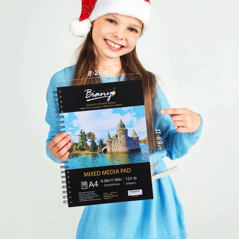 Bianyo Mixed Media Paper Sketchbook, A4 (8.26" X 11.69"), 60 Sheets/Each, 123 LB/200 GSM, Pack of 2 Pads, Spiral-Bound Pad, Ideal for Wet & Dry Media Like Marker, Watercolor, Acrylic, Pastel, Pencil - Image 3