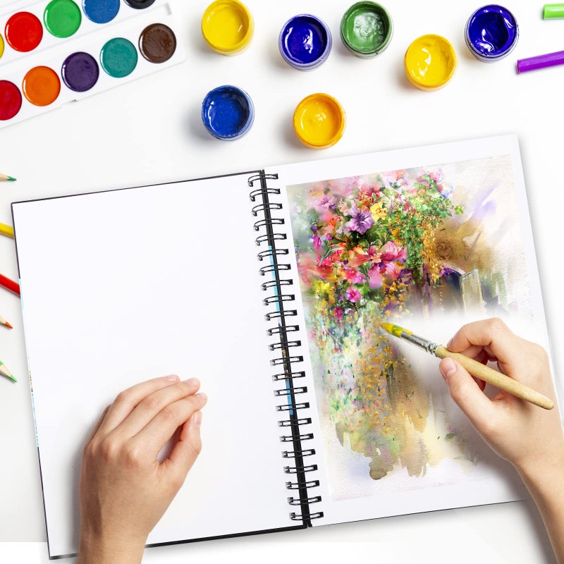 Bianyo Mixed Media Paper Sketchbook, A4 (8.26" X 11.69"), 60 Sheets/Each, 123 LB/200 GSM, Pack of 2 Pads, Spiral-Bound Pad, Ideal for Wet & Dry Media Like Marker, Watercolor, Acrylic, Pastel, Pencil - Image 5