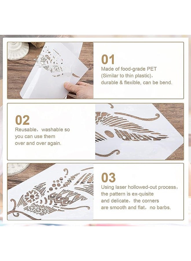 6 Pcs Mandala Feather Stencil, Reusable PET Drawing Stencils, Art Painting Templates Stencils Set for Painting on Wood, DIY Wall Floor Decor Supplies (White) - Image 3