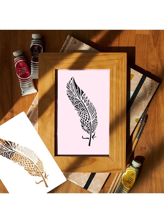 6 Pcs Mandala Feather Stencil, Reusable PET Drawing Stencils, Art Painting Templates Stencils Set for Painting on Wood, DIY Wall Floor Decor Supplies (White) - Image 5