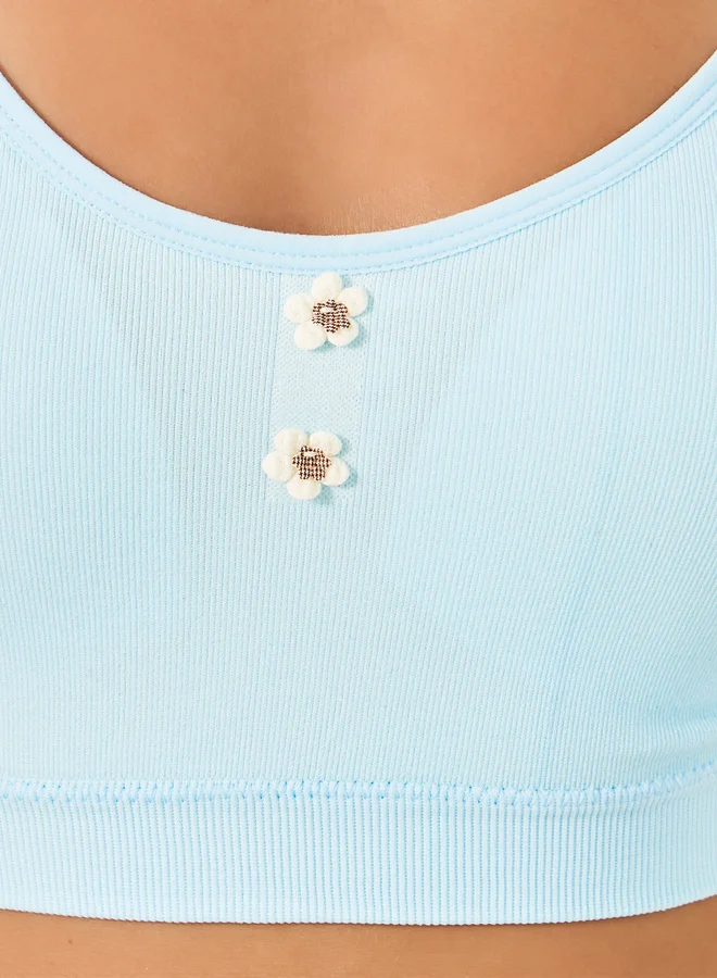 Styli Padded Crop Top with Flower Detail