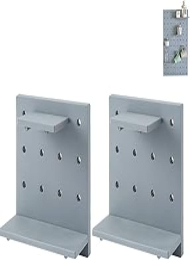 LITOON 2PCS Floating Wall Mounted Shelves Wall Hanging Racks Peg Board Plastic Wall Storage Shelves for Bedroom, Bathroom, Kitchen (Grey 2PCS)