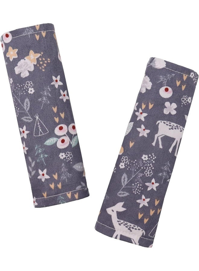 DILIMI Baby Car Seat Neck Cover, 2Pcs Carseat Belt Cover Pad, Shoulder Strap Protectors, Seat Belt Covers Cushion for Boy Girl (Grey Flower Deer) - Image 1