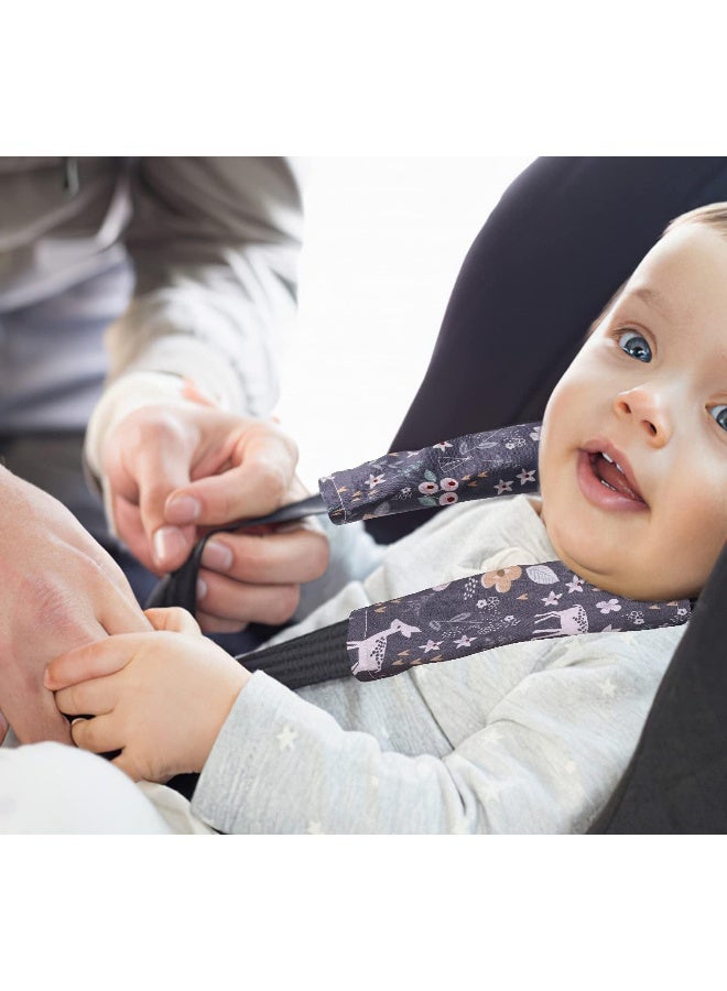 DILIMI Baby Car Seat Neck Cover, 2Pcs Carseat Belt Cover Pad, Shoulder Strap Protectors, Seat Belt Covers Cushion for Boy Girl (Grey Flower Deer) - Image 3