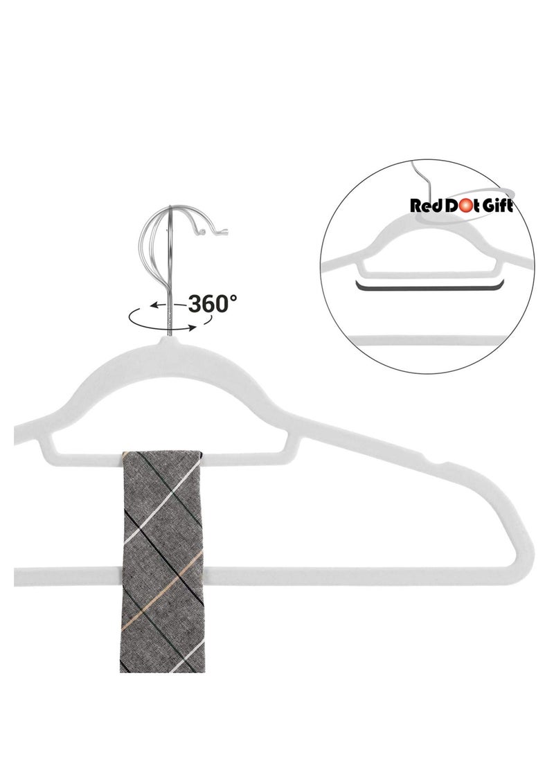 Red Dot Gift Red Dot Gift® 50-Pack White Non-Slip Velvet Hangers 42cm With 360 Degree Rotatable Hook - Durable & Slim - Non Slip Hangers for Coat Hangers - Pant Hangers…(White, 50 pack)  - Image 2