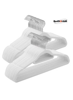 Red Dot Gift Red Dot Gift® 50-Pack White Non-Slip Velvet Hangers 42cm With 360 Degree Rotatable Hook - Durable & Slim - Non Slip Hangers for Coat Hangers - Pant Hangers…(White, 50 pack)  - Image 1
