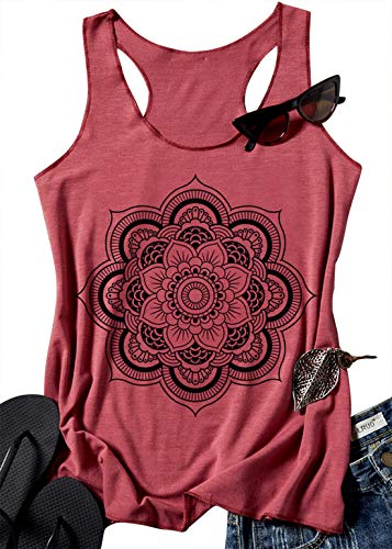 CHUNTIANRAN Womens Mandala Vintage Graphic Racerback Tank Tops Summer Casual Loose O-Neck Tanks Vest Vacation Classic-Fit Shirt Cami (Brick Red, Large) - Image 5