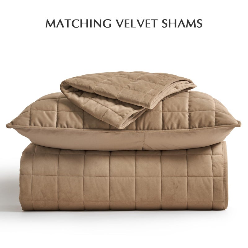 EVERGRACEHOME EVERGRACE Pearl Velvet Quilt King Size Bedding Sets, Luxurious Soft Velvet Comforter Set, Lightweight Box Stitching Oversized Bedspread Coverlet for All Season, with 2 Shams, Camel - Image 5