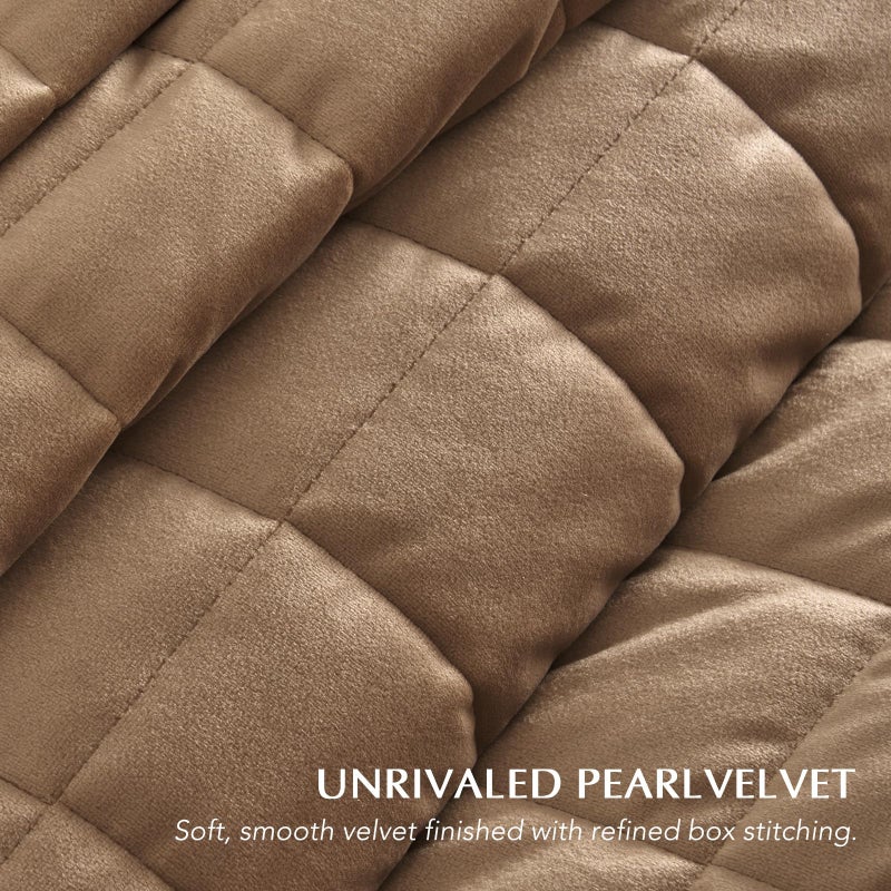 EVERGRACEHOME EVERGRACE Pearl Velvet Quilt King Size Bedding Sets, Luxurious Soft Velvet Comforter Set, Lightweight Box Stitching Oversized Bedspread Coverlet for All Season, with 2 Shams, Camel - Image 4