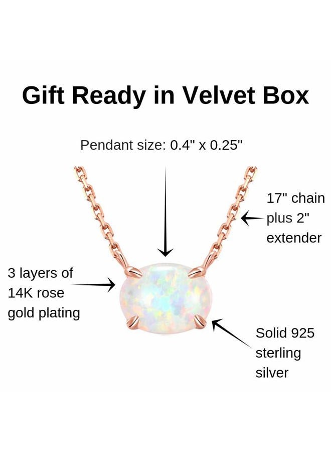 Ellena Rose Dainty Opal Necklace with Solid 925 Sterling Silver & 14K Rose Gold Plating, October Birthstone Necklace, Small Oval Opal Jewelry for Women, Gemstone Necklace, Simple Necklaces for Women - Image 5