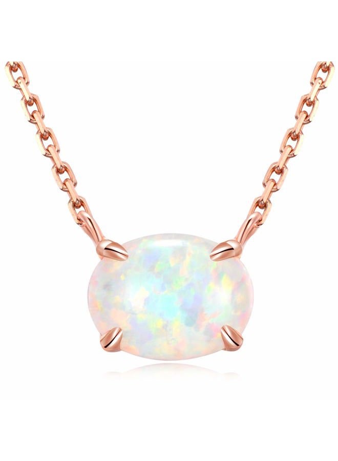 Ellena Rose Dainty Opal Necklace with Solid 925 Sterling Silver & 14K Rose Gold Plating, October Birthstone Necklace, Small Oval Opal Jewelry for Women, Gemstone Necklace, Simple Necklaces for Women - Image 1