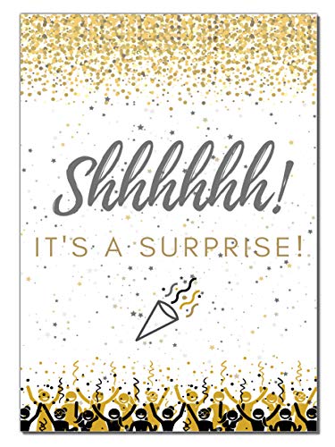 Elcer Surprise Party invitations | It’s a surprise Birthday | Kids and Adults | Fill In Style | Black and Gold | Confetti Streamers Party Invitations | 20 Count With Envelopes - Image 2