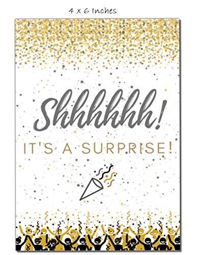 Elcer Surprise Party invitations | It’s a surprise Birthday | Kids and Adults | Fill In Style | Black and Gold | Confetti Streamers Party Invitations | 20 Count With Envelopes - Image 4