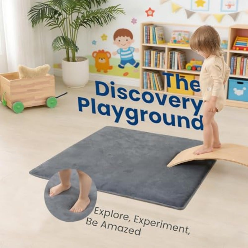 Baby Play Mat for Floor3cmThick Elasti-Foam 100 100cmPlaypen Mat for Tummy Time Water Repellent Soft Coral Velvet for Toddler Infant Non-Slip Backing Safe for Crawling Dark Grey - Image 3
