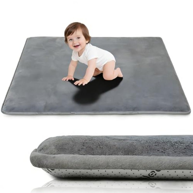 Baby Play Mat for Floor3cmThick Elasti-Foam 100 100cmPlaypen Mat for Tummy Time Water Repellent Soft Coral Velvet for Toddler Infant Non-Slip Backing Safe for Crawling Dark Grey - Image 1
