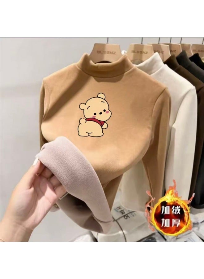 Boys And Girls' Thermal Base Layer Half-high Collar Fleece Children's T-shirt Winter Top Inner Wear For Older Children Winter Thermal Clothing