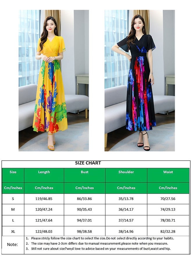 We Happy Womens V Neck Maxi Dress, Floral Chiffon Summer Beach Boho Long Dress for Wedding, Party, Prom, Vacation - Elegant Slim Fit Ruffle Hem Gown  - Image 5