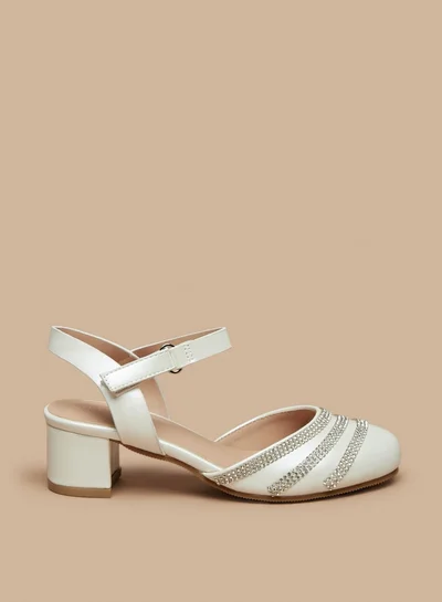 Flora Bella By Shoexpress Girl's Stone Embellished Block Heel Shoe With Hook And Loop Closure Ramadan Collection