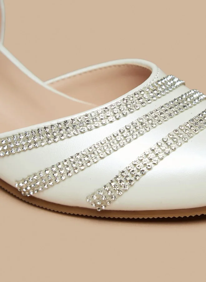 Flora Bella By Shoexpress Girl's Stone Embellished Block Heel Shoe With Hook And Loop Closure Ramadan Collection