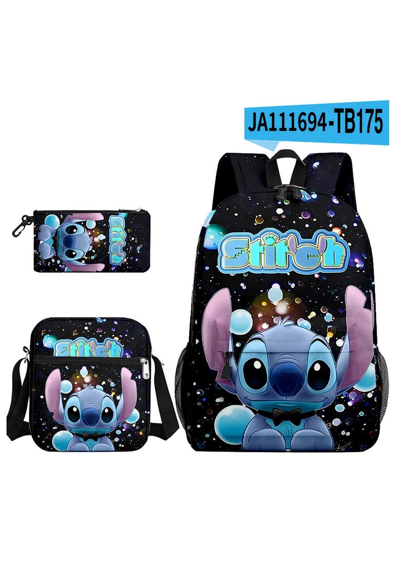New Cartoon Stitch Backpack School Bag Children's Lunch Bag Pencil Bag Three-Piece Set For Primary And Secondary School Students 32*45*13 cm
