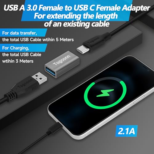Togconn USB to USB C Adapter 2 Pack, Bi-Directional USB Type-C (Female) to USB Type-A (Female) On-The-Go (OTG) Converter Connector Support Charging & Data Sync for Laptop, PC, iPhone, MacBook Pro - Image 5