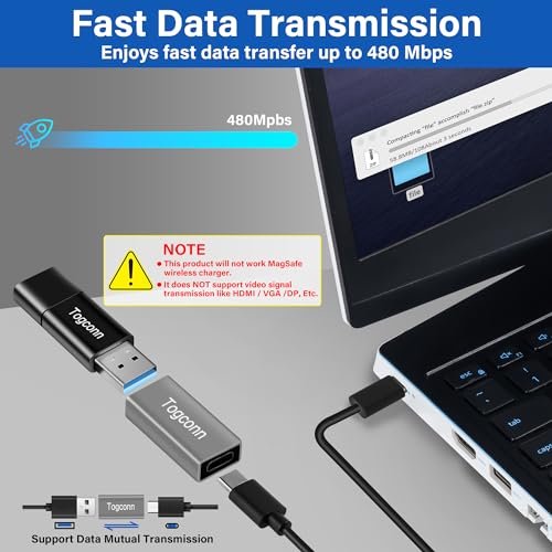 Togconn USB to USB C Adapter 2 Pack, Bi-Directional USB Type-C (Female) to USB Type-A (Female) On-The-Go (OTG) Converter Connector Support Charging & Data Sync for Laptop, PC, iPhone, MacBook Pro - Image 4
